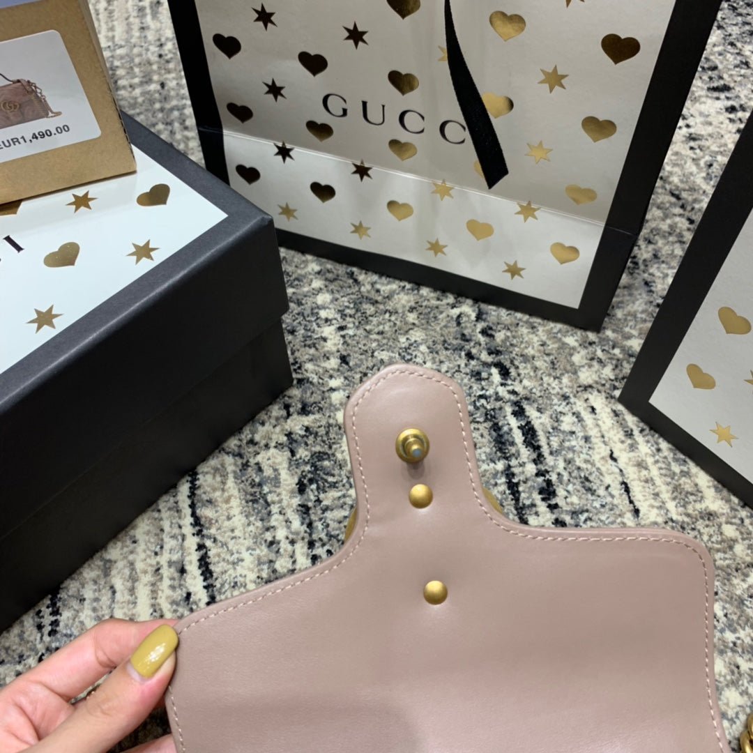 {Style No: TTK3OIW2} GG Marmont 21cm Mini Top Dark Beige Calfskin Gold Hardware - Image 6