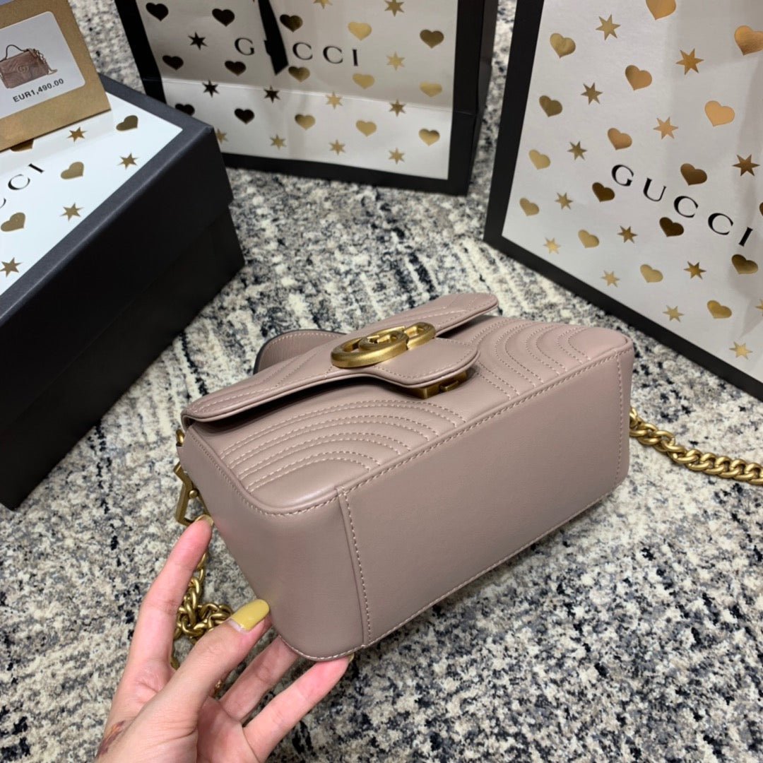 {Style No: TTK3OIW2} GG Marmont 21cm Mini Top Dark Beige Calfskin Gold Hardware - Image 7