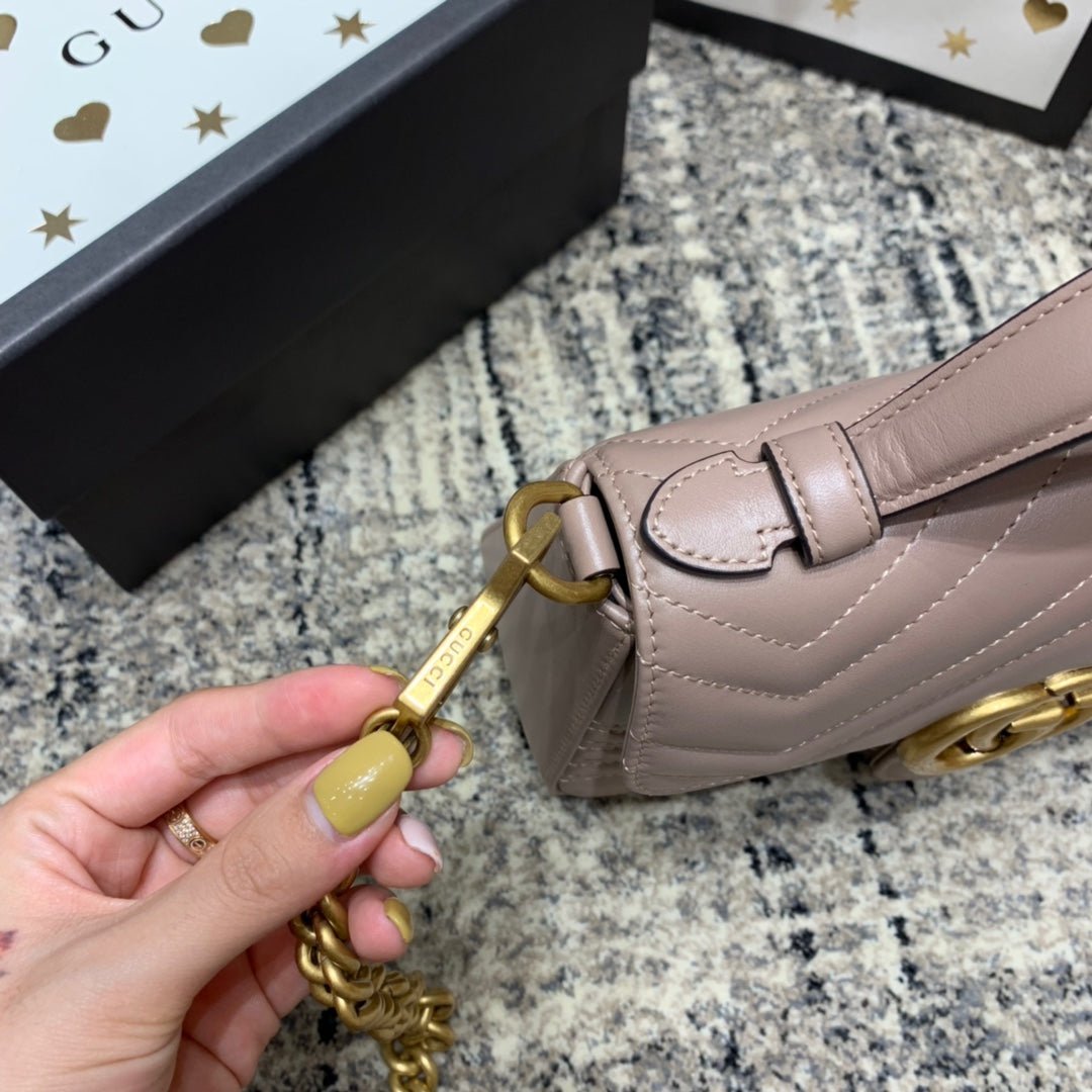 {Style No: TTK3OIW2} GG Marmont 21cm Mini Top Dark Beige Calfskin Gold Hardware - Image 8