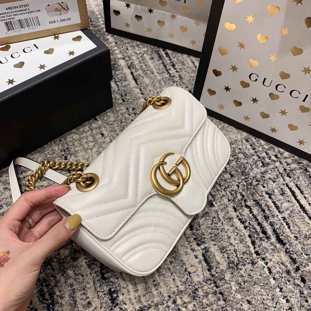 {Style No: BMGURU7A} GG Marmont 22cm White Calfskin Gold Hardware - Image 2