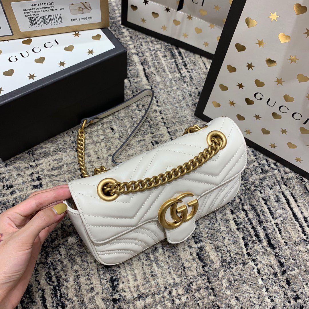 {Style No: BMGURU7A} GG Marmont 22cm White Calfskin Gold Hardware - Image 3
