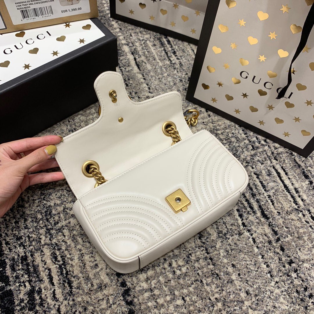 {Style No: BMGURU7A} GG Marmont 22cm White Calfskin Gold Hardware - Image 4
