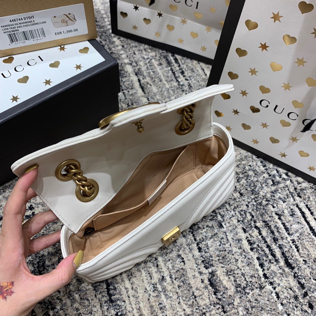 {Style No: BMGURU7A} GG Marmont 22cm White Calfskin Gold Hardware - Image 5