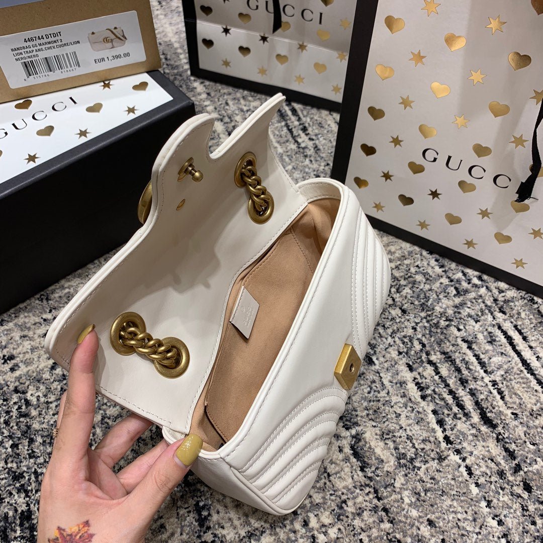 {Style No: BMGURU7A} GG Marmont 22cm White Calfskin Gold Hardware - Image 7