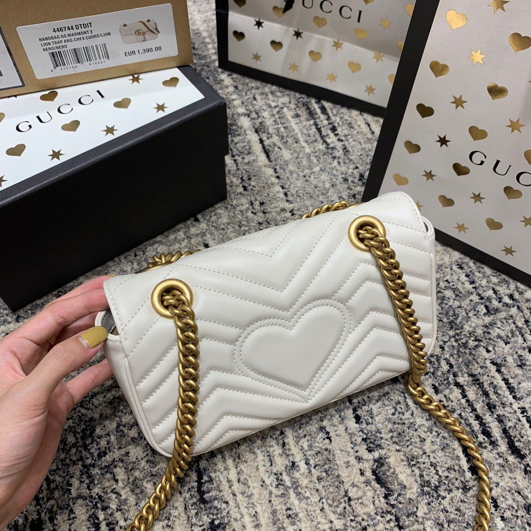 {Style No: BMGURU7A} GG Marmont 22cm White Calfskin Gold Hardware - Image 9