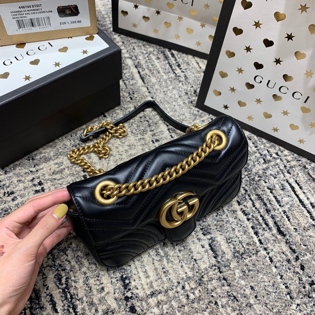 {Style No: AJAPFQ8T} GG Marmont 22cm Black Calfskin Gold Hardware - Image 4