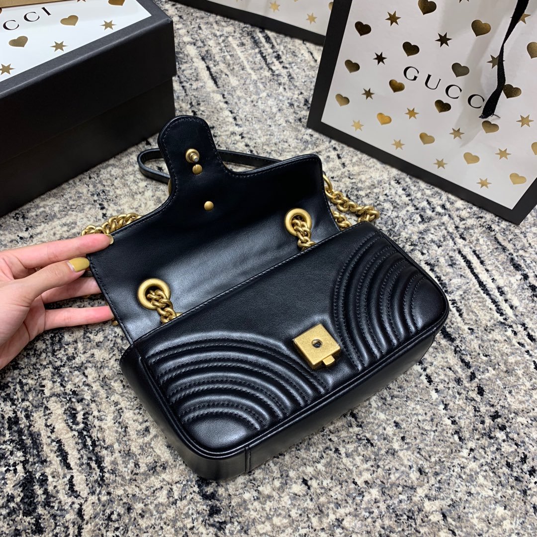 {Style No: AJAPFQ8T} GG Marmont 22cm Black Calfskin Gold Hardware - Image 5