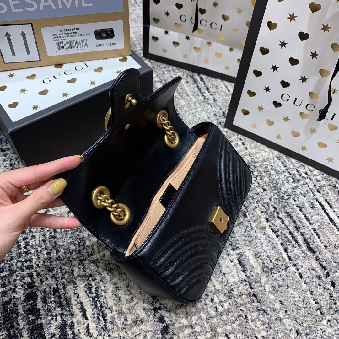 {Style No: AJAPFQ8T} GG Marmont 22cm Black Calfskin Gold Hardware - Image 8