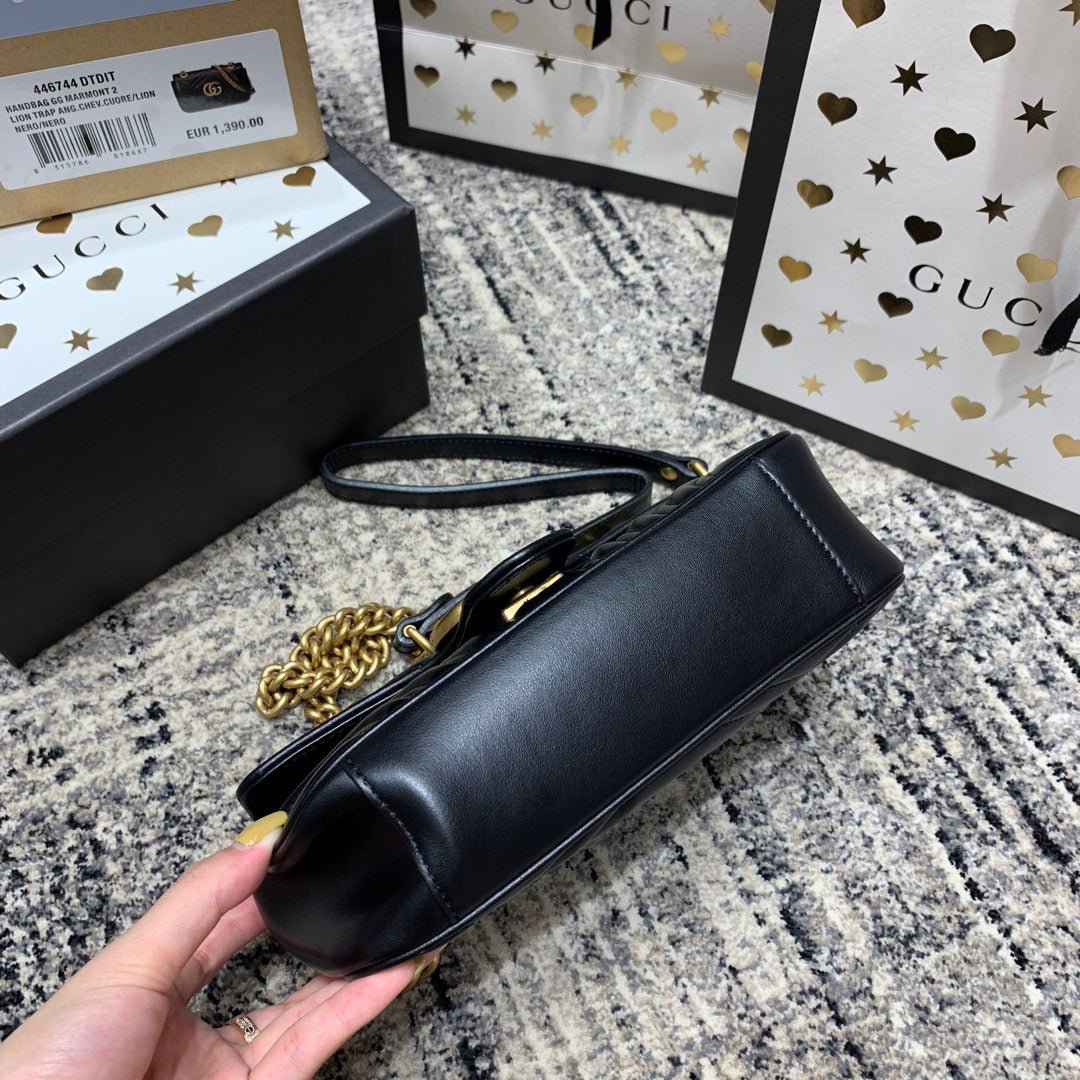 {Style No: AJAPFQ8T} GG Marmont 22cm Black Calfskin Gold Hardware - Image 9