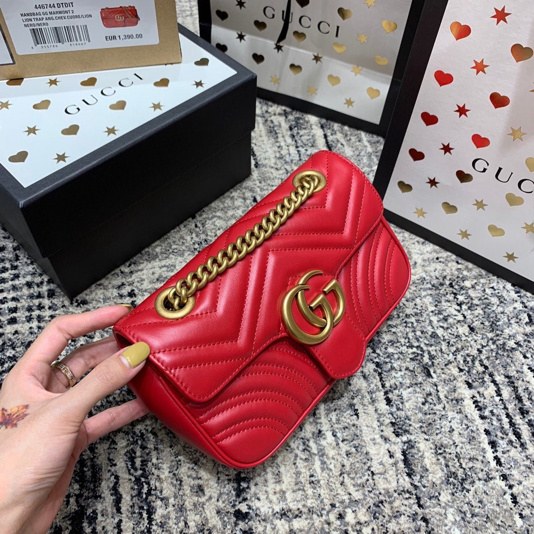 {Style No: CNUKQXNS} GG Marmont 22cm Red Calfskin Gold Hardware - Image 2