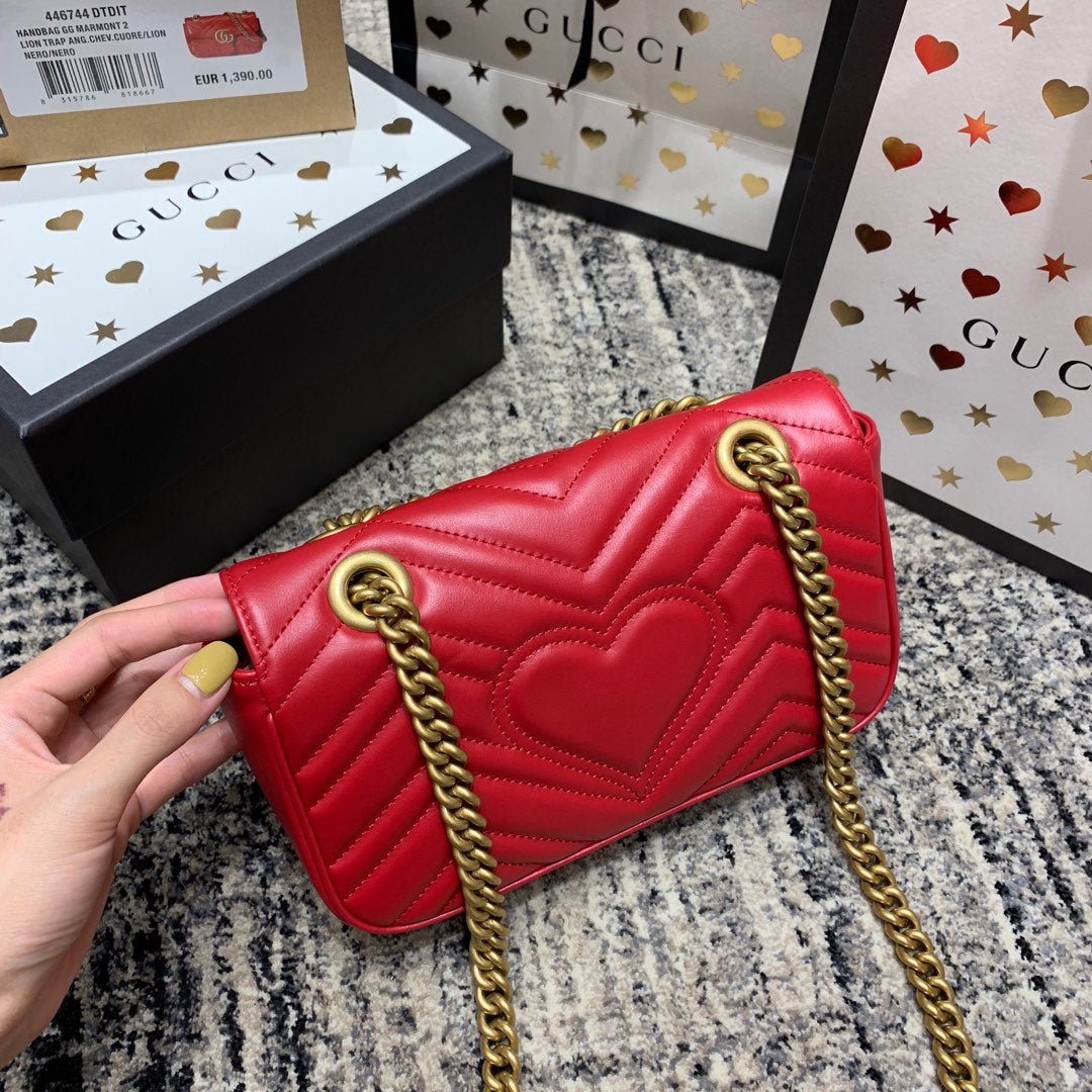 {Style No: CNUKQXNS} GG Marmont 22cm Red Calfskin Gold Hardware - Image 3