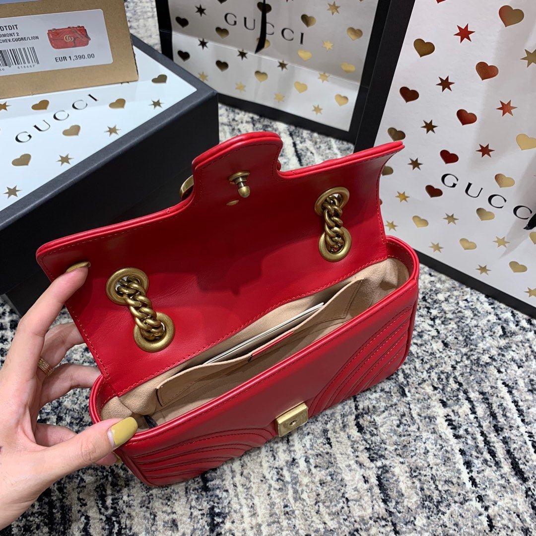 {Style No: CNUKQXNS} GG Marmont 22cm Red Calfskin Gold Hardware - Image 5