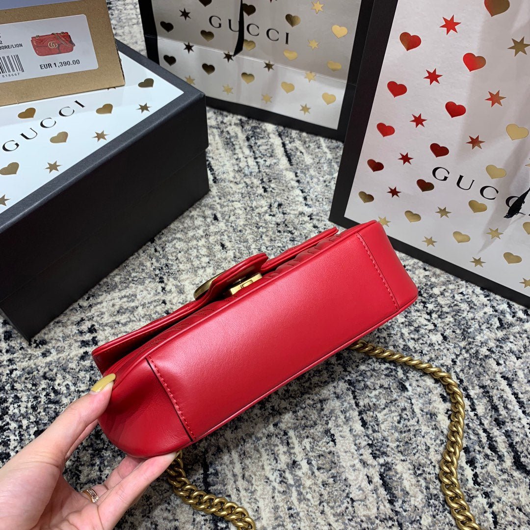 {Style No: CNUKQXNS} GG Marmont 22cm Red Calfskin Gold Hardware - Image 8
