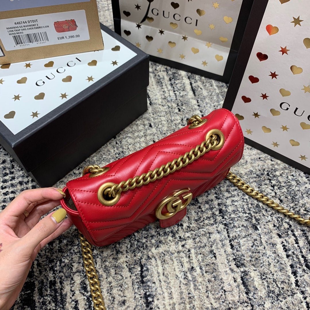 {Style No: CNUKQXNS} GG Marmont 22cm Red Calfskin Gold Hardware - Image 9
