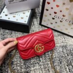 {Style No: 7839147N} GG Marmont Mini 16.5cm Red Calfskin Gold Hardware