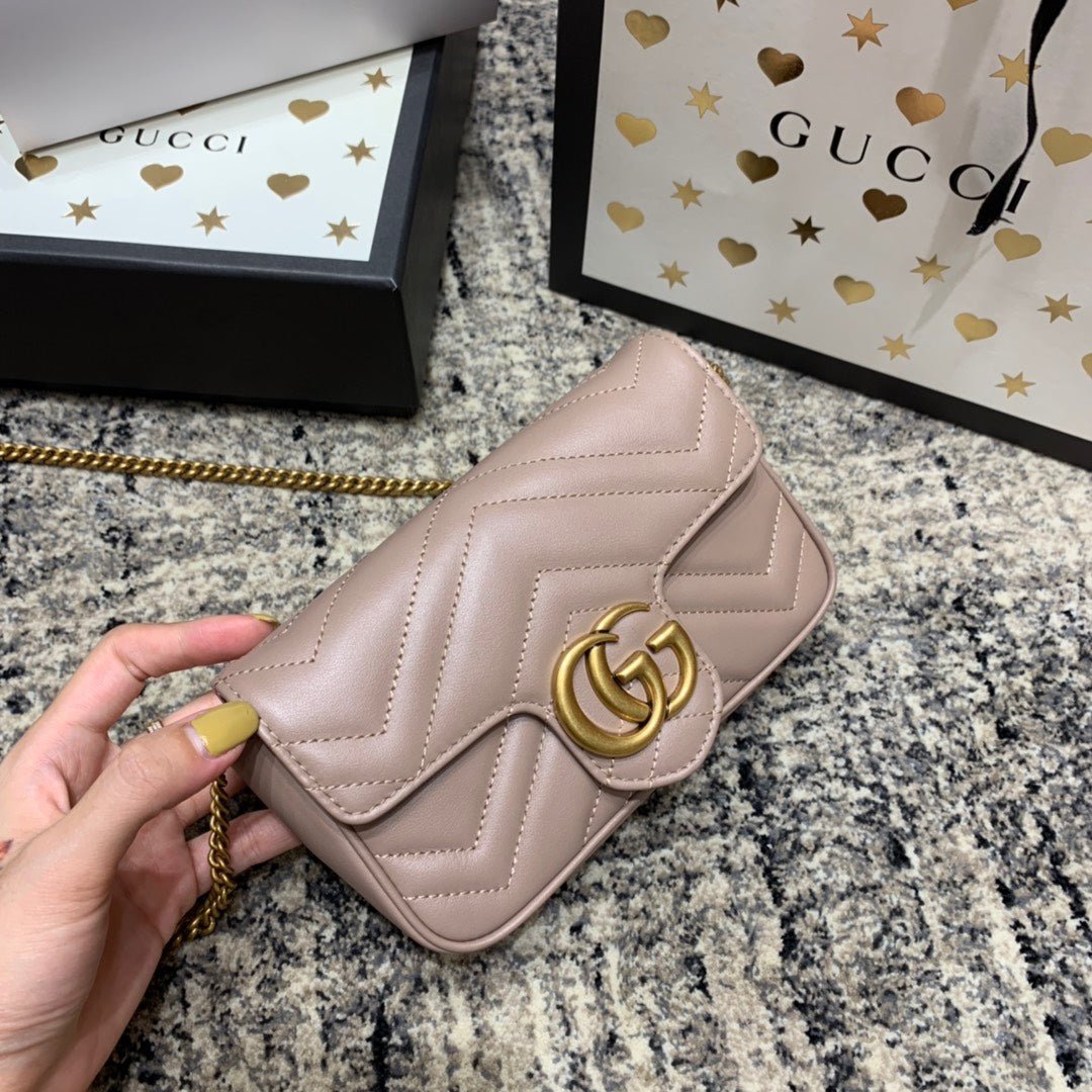 {Style No: 7FODFUVP} GG Marmont Mini 16.5cm Dark Beige Calfskin Gold Hardware - Image 2