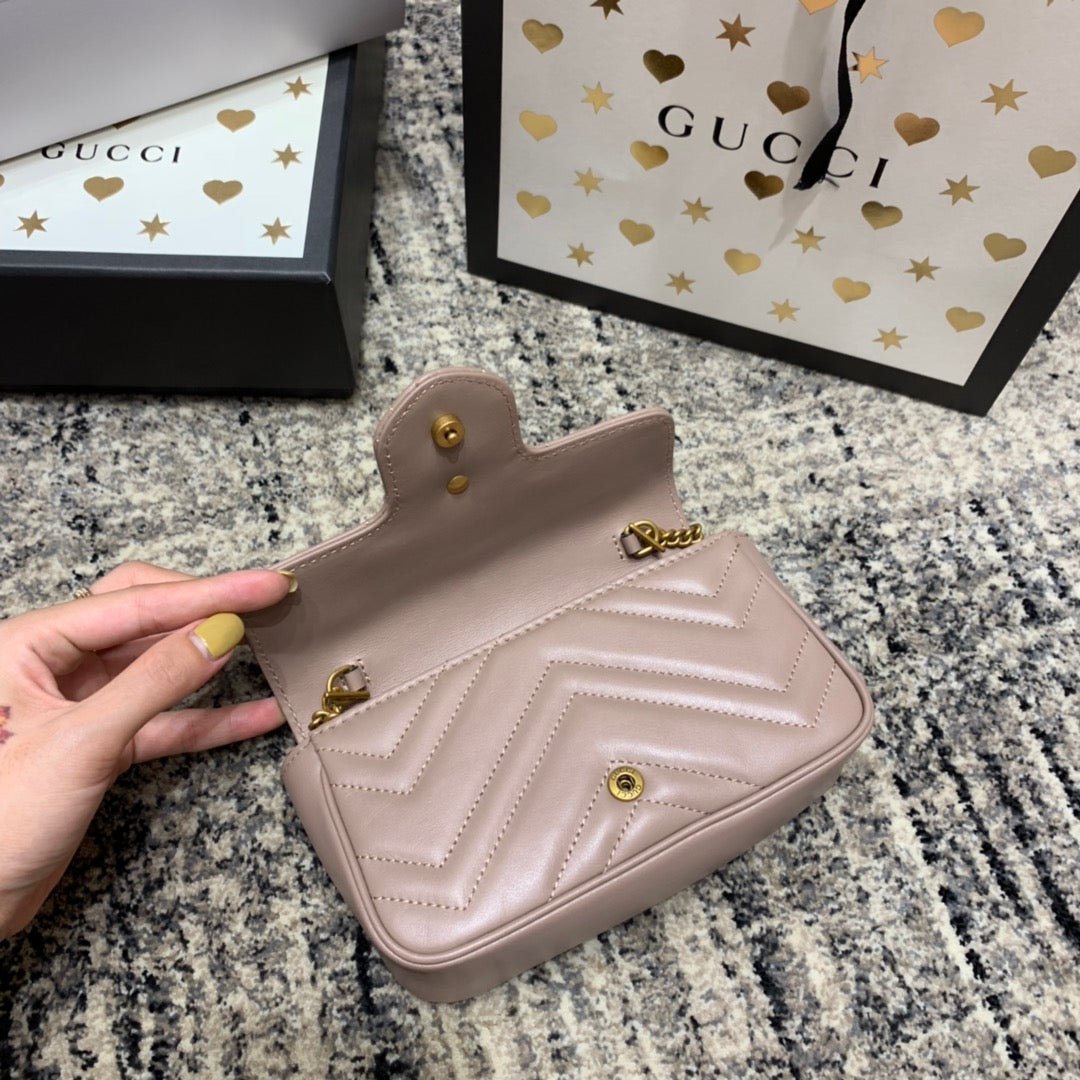 {Style No: 7FODFUVP} GG Marmont Mini 16.5cm Dark Beige Calfskin Gold Hardware - Image 4