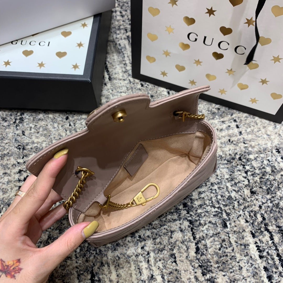 {Style No: 7FODFUVP} GG Marmont Mini 16.5cm Dark Beige Calfskin Gold Hardware - Image 5