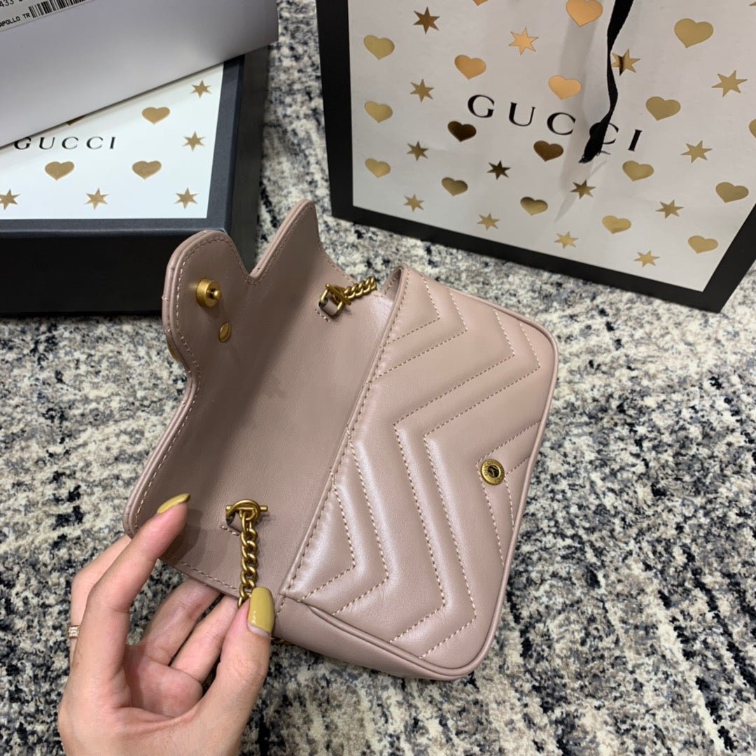 {Style No: 7FODFUVP} GG Marmont Mini 16.5cm Dark Beige Calfskin Gold Hardware - Image 6