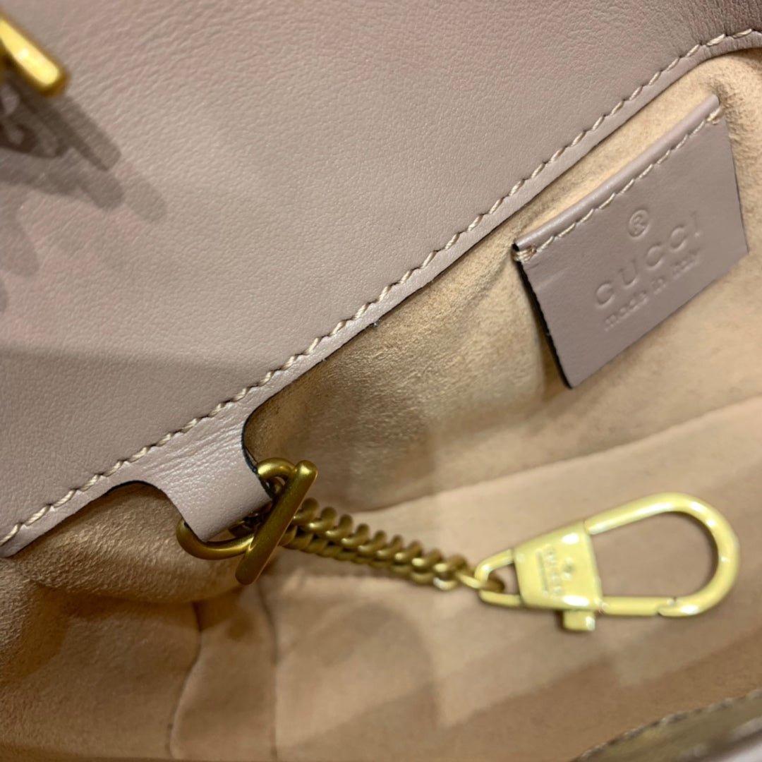 {Style No: 7FODFUVP} GG Marmont Mini 16.5cm Dark Beige Calfskin Gold Hardware - Image 7