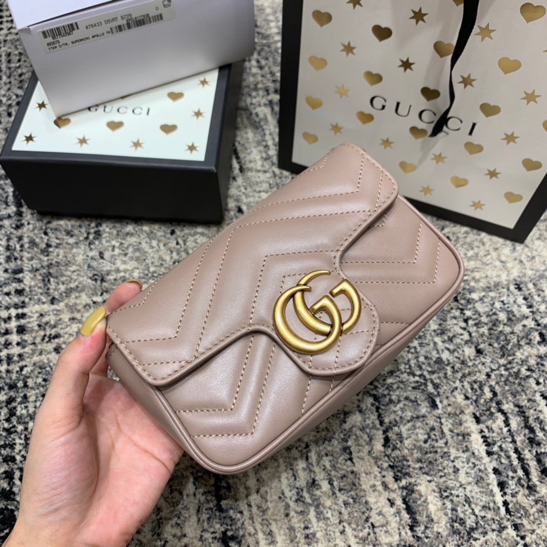 {Style No: 7FODFUVP} GG Marmont Mini 16.5cm Dark Beige Calfskin Gold Hardware - Image 8