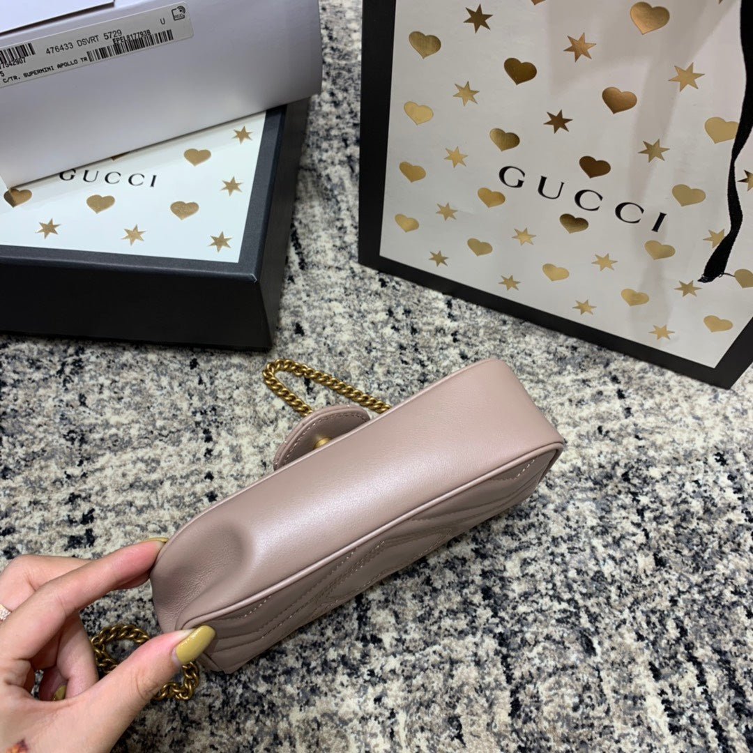 {Style No: 7FODFUVP} GG Marmont Mini 16.5cm Dark Beige Calfskin Gold Hardware - Image 9