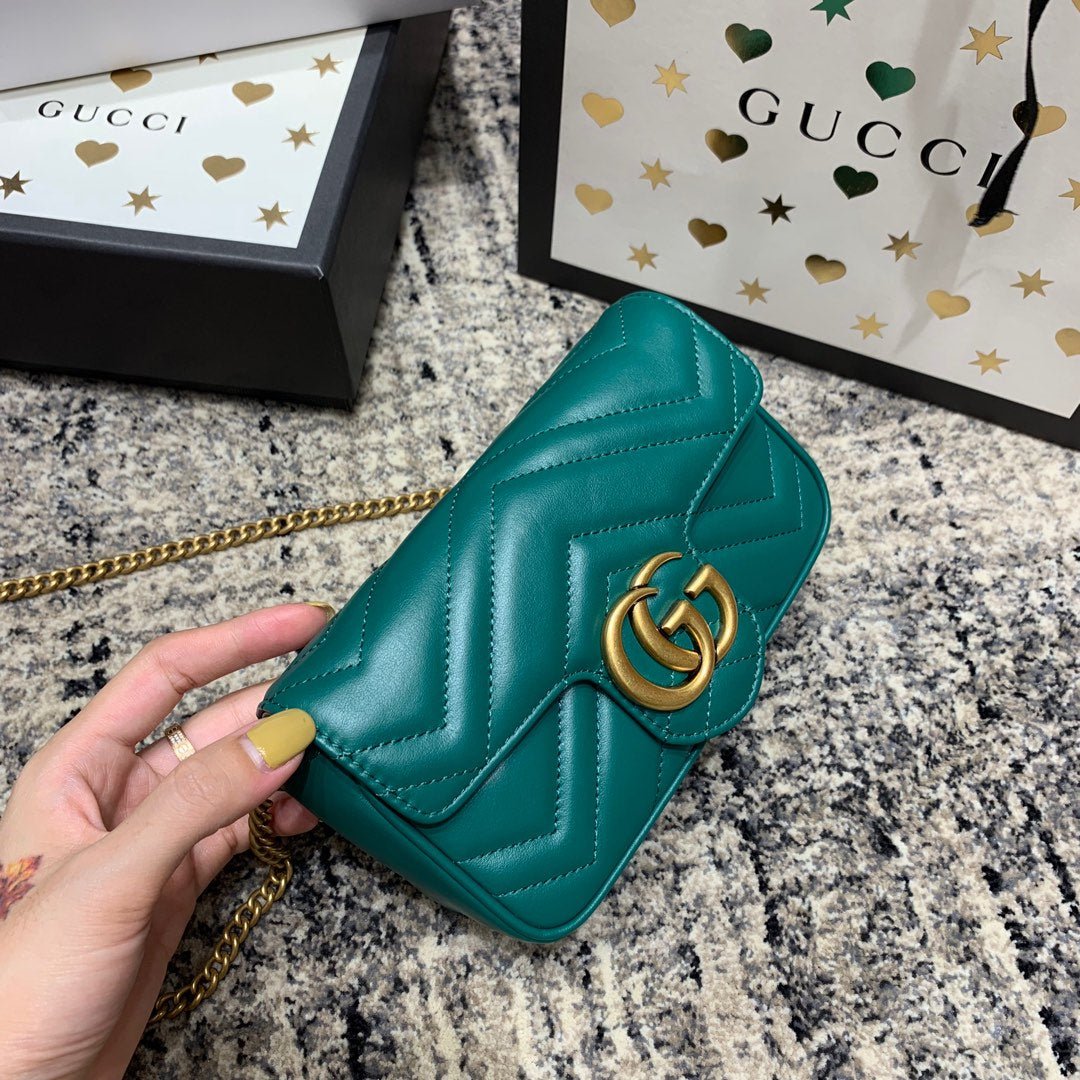 {Style No: L963COB9} GG Marmont Mini 16.5cm Turquoise Calfskin Gold Hardware - Image 2