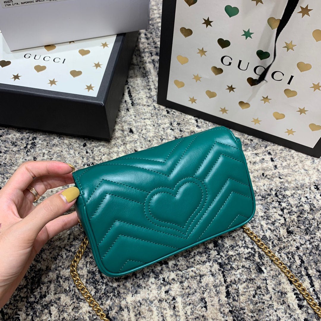 {Style No: L963COB9} GG Marmont Mini 16.5cm Turquoise Calfskin Gold Hardware - Image 3