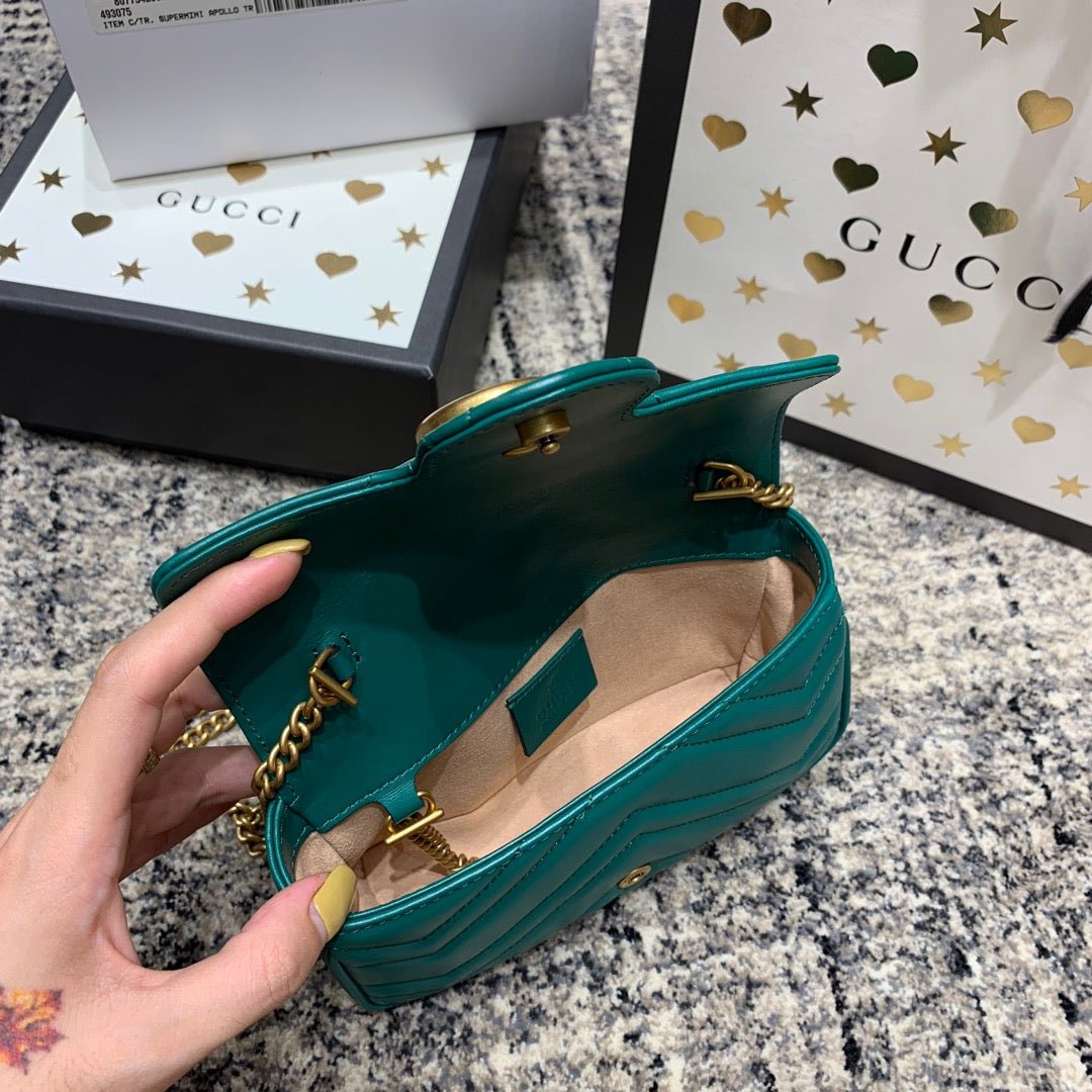 {Style No: L963COB9} GG Marmont Mini 16.5cm Turquoise Calfskin Gold Hardware - Image 5