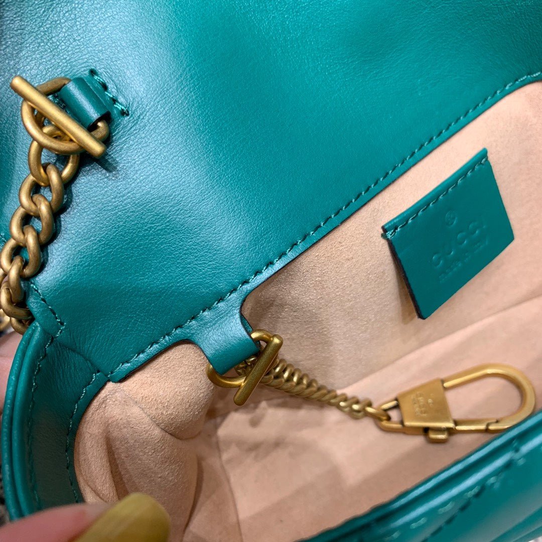 {Style No: L963COB9} GG Marmont Mini 16.5cm Turquoise Calfskin Gold Hardware - Image 6