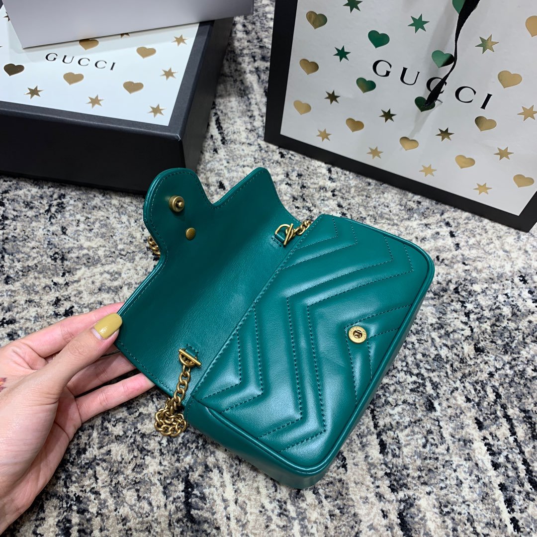 {Style No: L963COB9} GG Marmont Mini 16.5cm Turquoise Calfskin Gold Hardware - Image 7