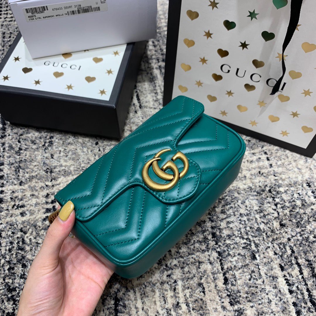{Style No: L963COB9} GG Marmont Mini 16.5cm Turquoise Calfskin Gold Hardware - Image 8