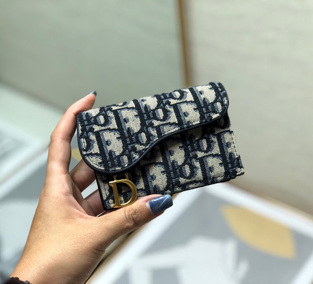 {Style No: 3XDUFJ26} CD Saddle Wallet 10.5cm Blue Obique Embroidery - Image 6