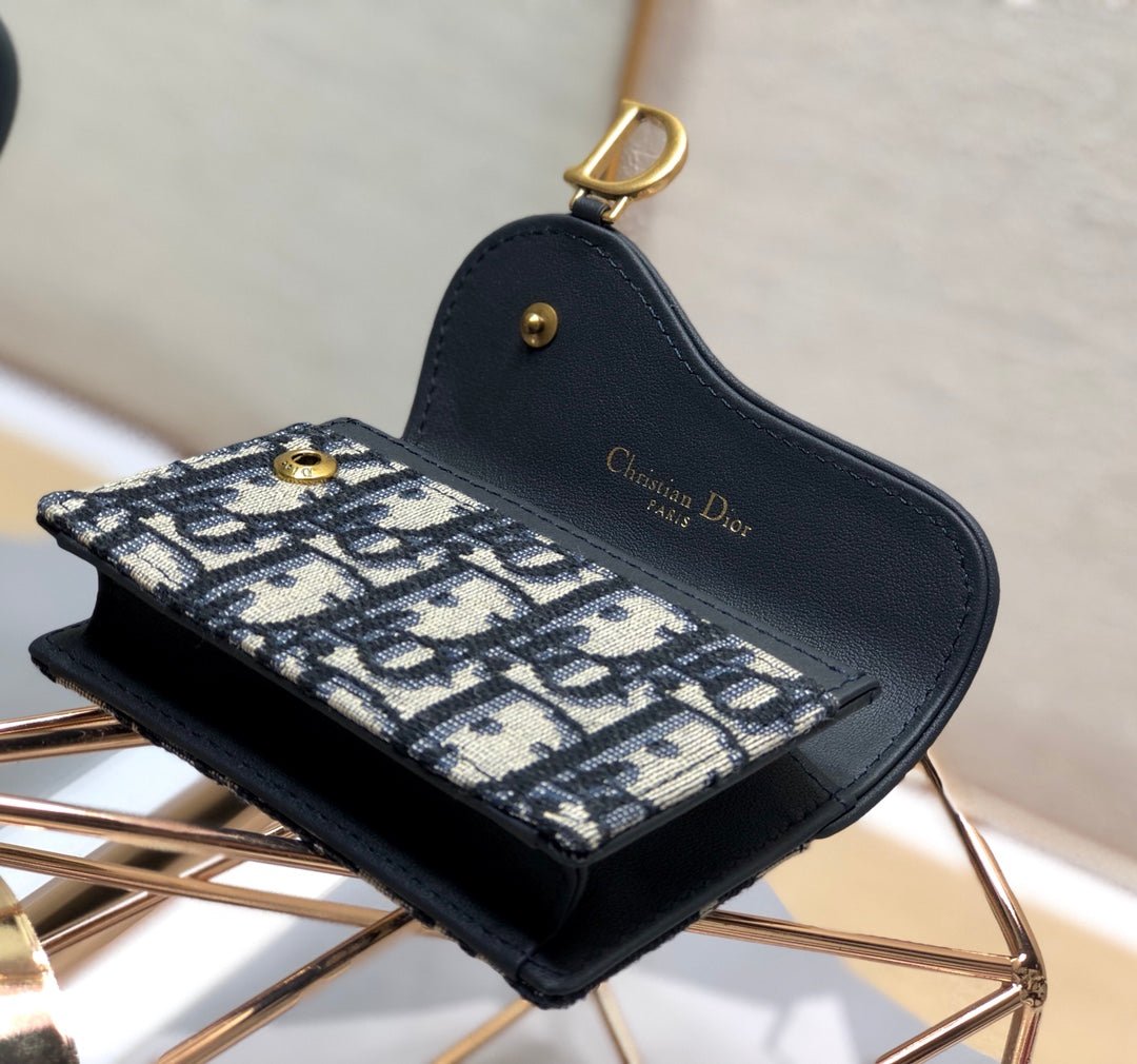 {Style No: 3XDUFJ26} CD Saddle Wallet 10.5cm Blue Obique Embroidery - Image 8
